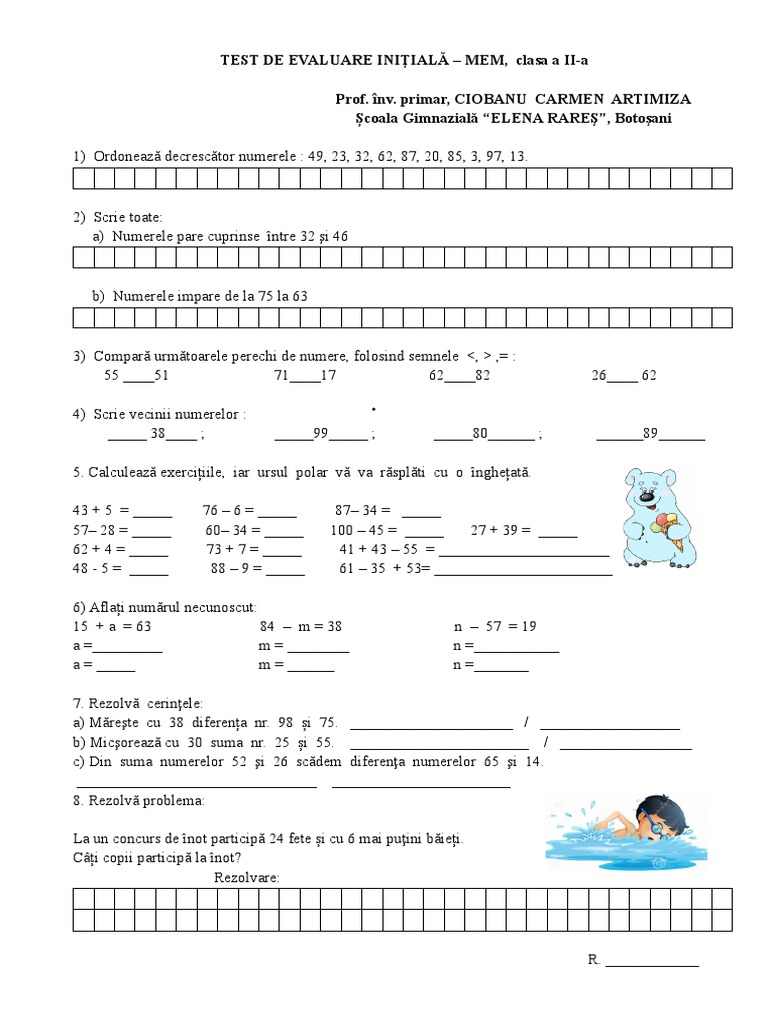 Test de Ev. Initial Mem Ciobanu Carmen | PDF