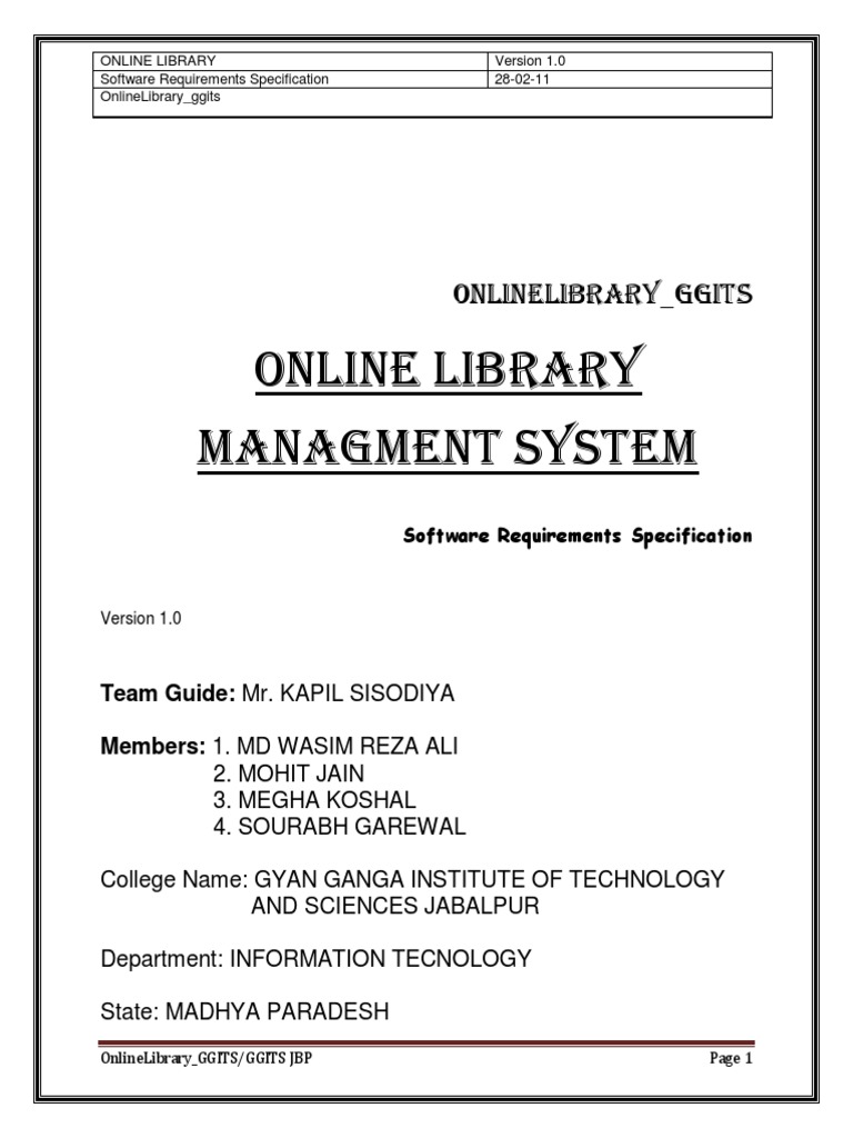 Online Library Managment System: Onlinelibrary - Ggits | PDF ...