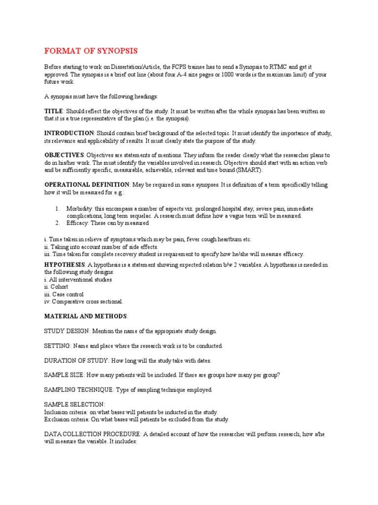 format-of-synopsis