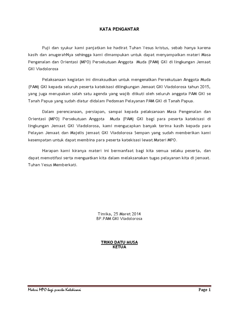 Materi MPO untuk Katekisasi GKI 2025 | PDF