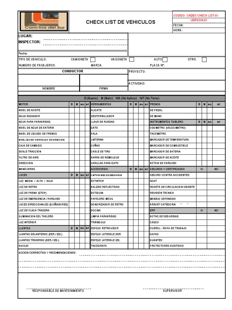 Check List de Inspección Vehicular | PDF | Vehículos | Vehículo de motor