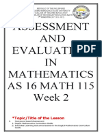 Assessment AND Evaluation IN: Mathematics AS 16 MATH 115 Week 2