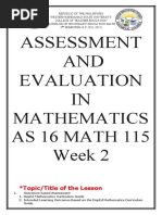 Assessment AND Evaluation IN: Mathematics AS 16 MATH 115 Week 2