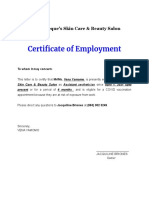 Certificate of Employment: Jacque's Skin Care & Beauty Salon