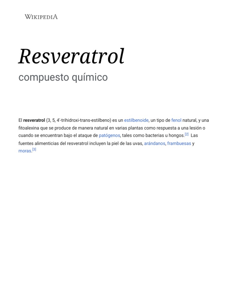 Resveratrol Wikipedia, La Enciclopedia Libre PDF