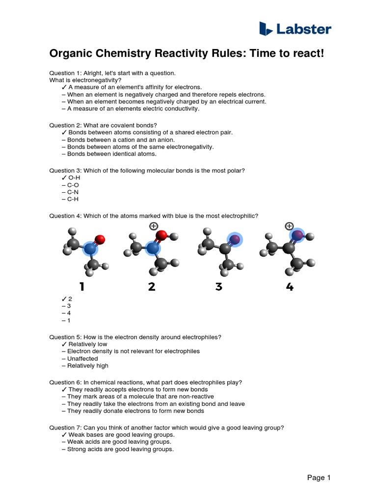 Questions Organic Chemistry Reactivity Rules Time To React PDF