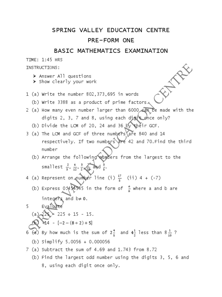 Mathematics Test 1 F1 2019 | PDF | Numbers | Discrete Mathematics