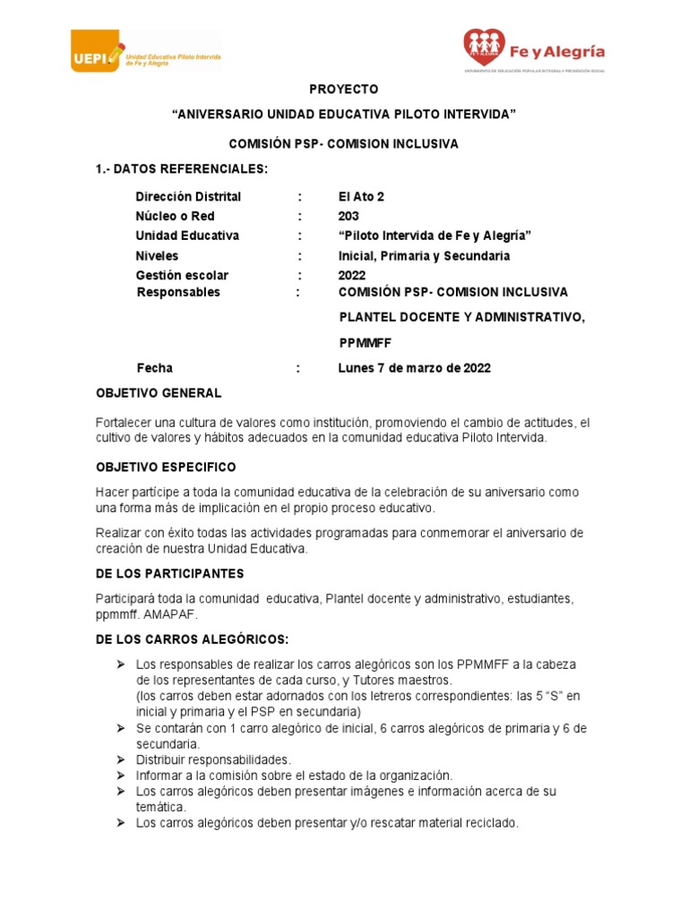 Aniversario UE Piloto Intervida 2022 | PDF