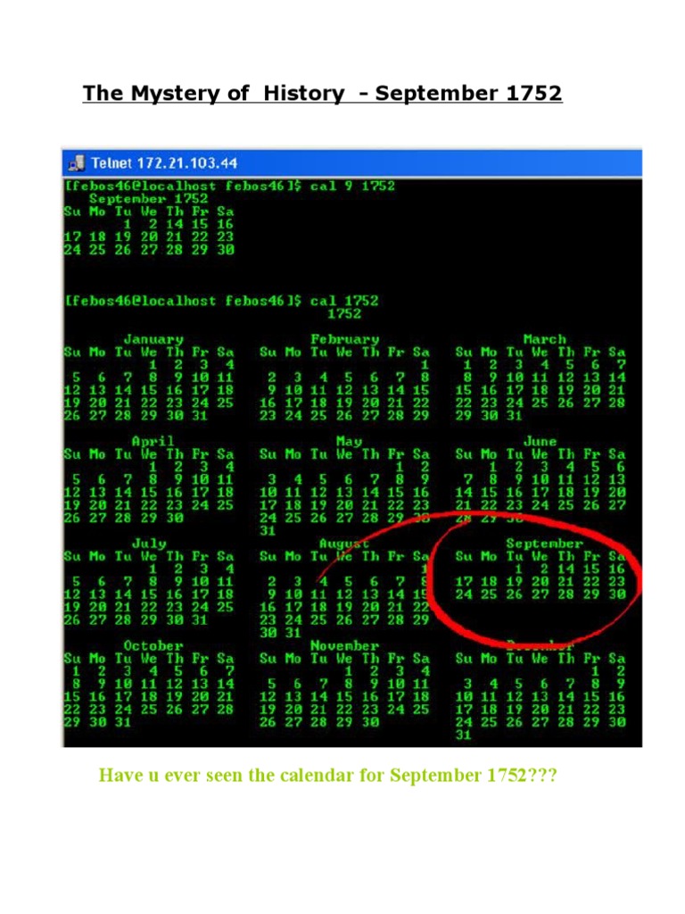 Calendar September 1752 Tamil