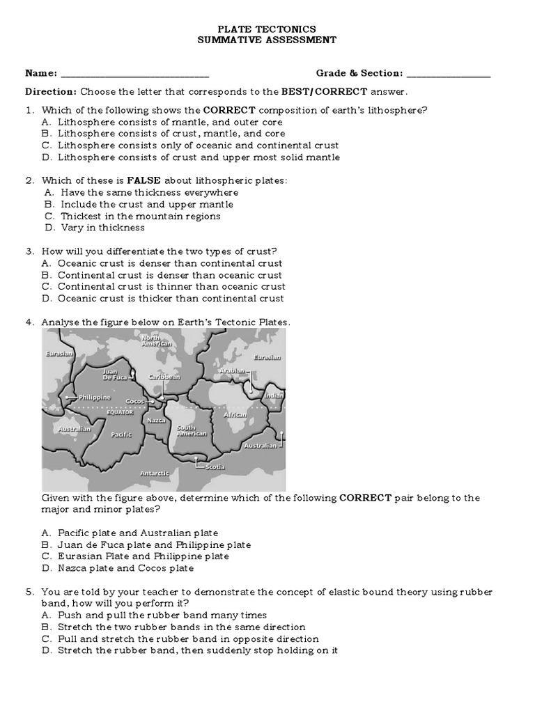 Earth SciencePlate TectonicsSummativeAssessment PDF Earthquakes