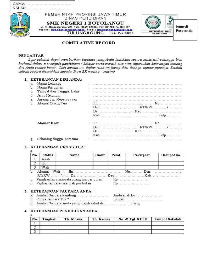 Rekap Data Cumulative Record Siswa | PDF