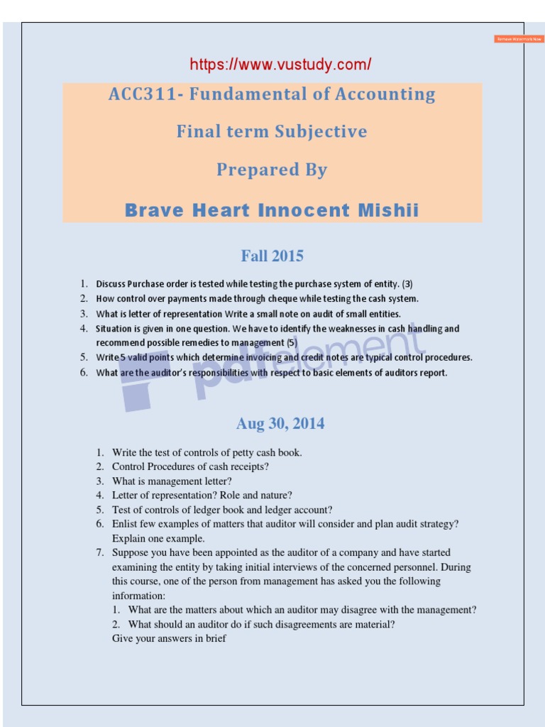 ACC311 Accounting Exam Questions & Insights | PDF | Audit | Cost Of Capital