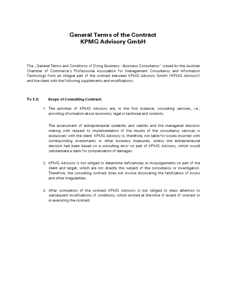 General Terms of The Contract KPMG Advisory GMBH | PDF | Law Of 