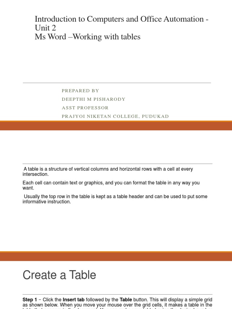 Working With Tables Ms Word | PDF | Cursor (User Interface) | Microsoft ...