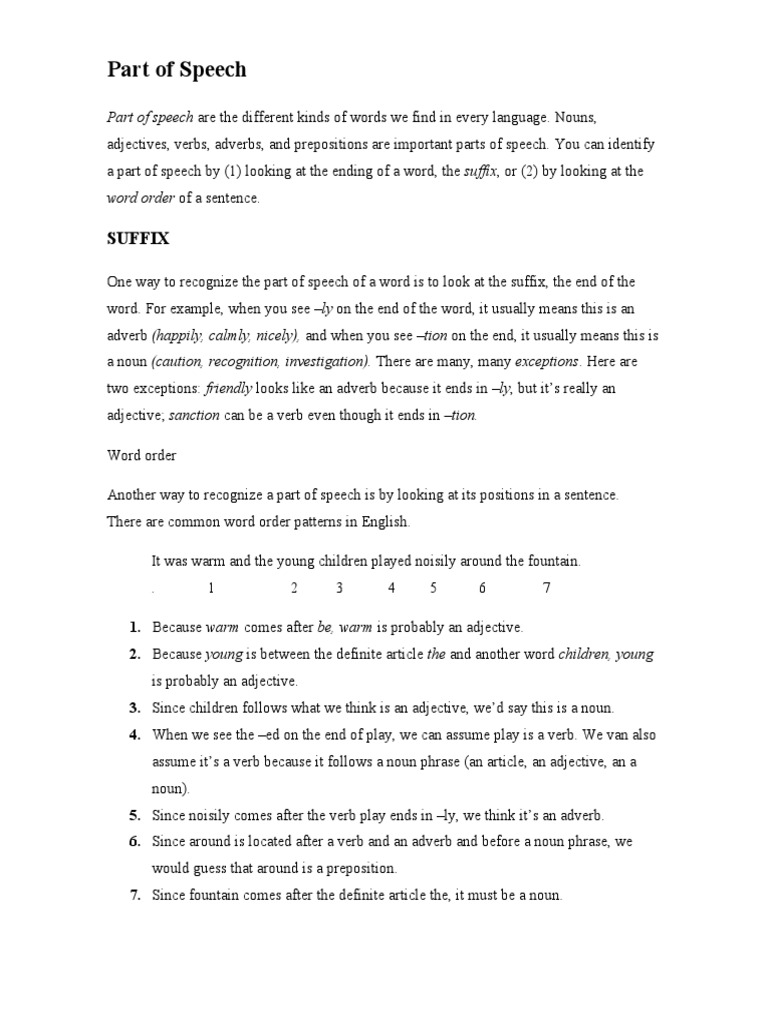 Identifying Parts of Speech by Suffixes | PDF | Adverb | Part Of Speech