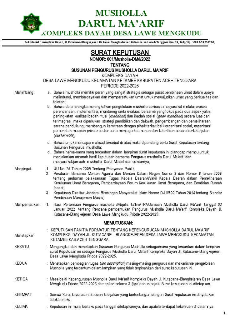 Sk Pengurus Takmir Masjid 2016 2019 Pdf