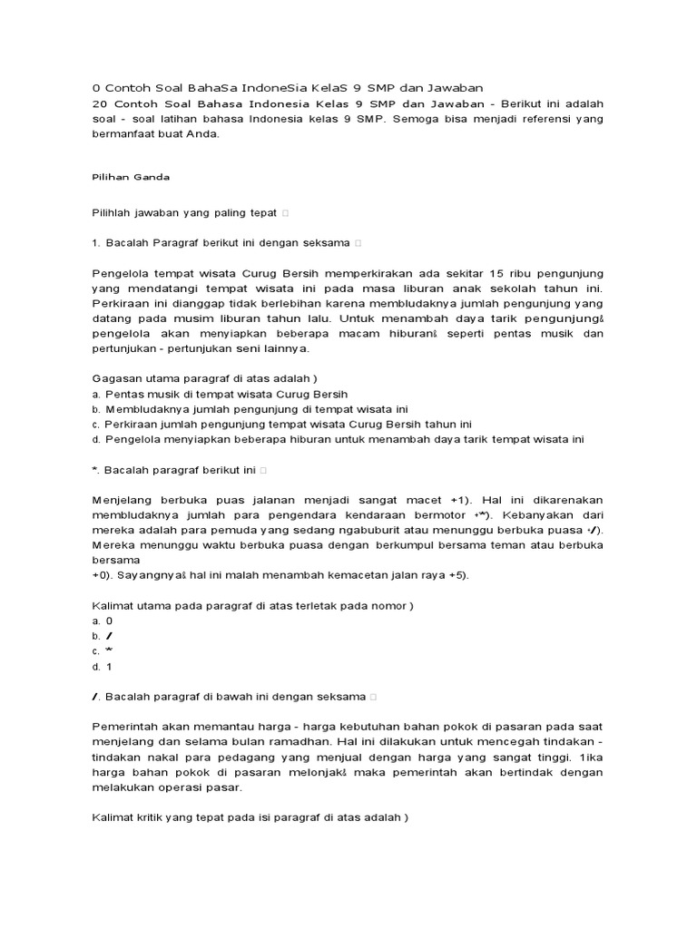 Soal Bahasa Indonesia Kelas 9 dan Jawaban | PDF
