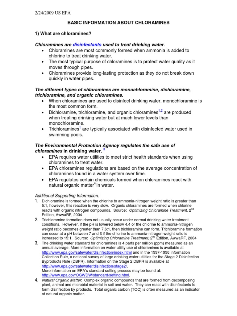 Chloramine by Us Regulation | PDF | Water | Chemical Substances