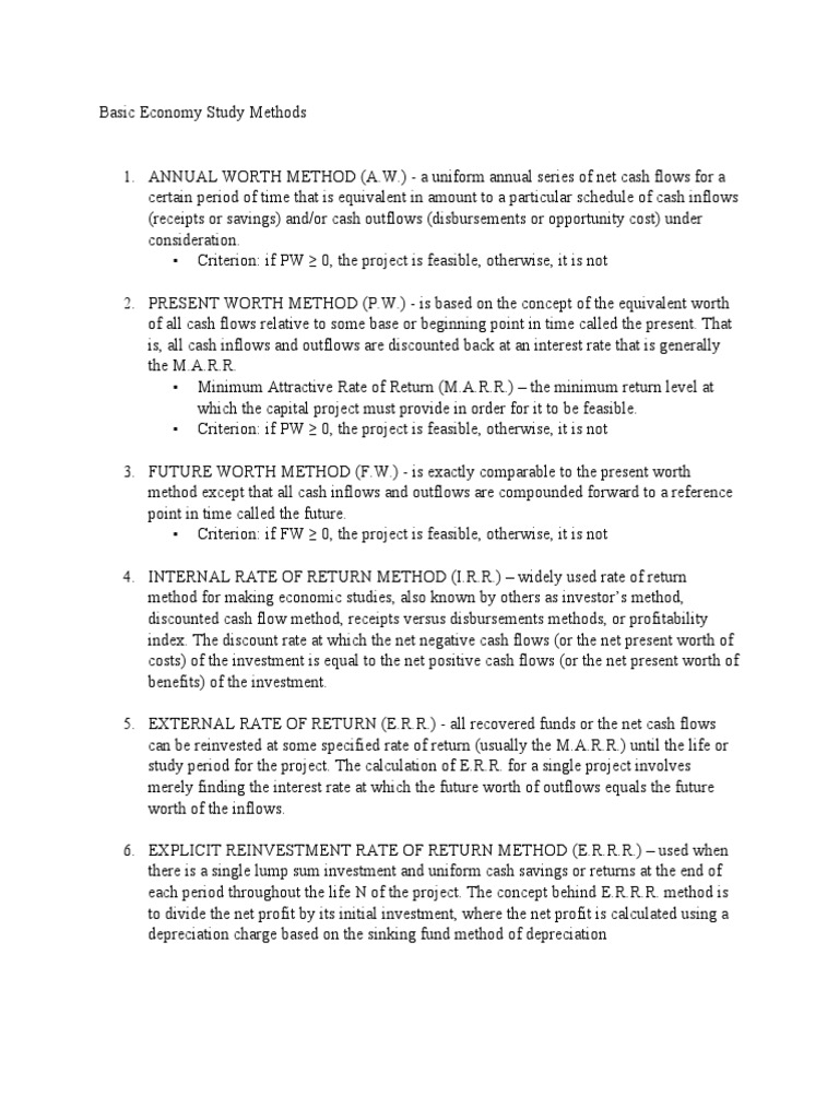 Essential Economic Study Methods | PDF | Net Present Value | Internal ...