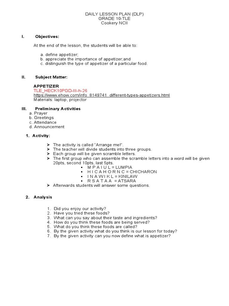 Appetizer Lesson Plan Pdf Hors D Oeuvre Salad