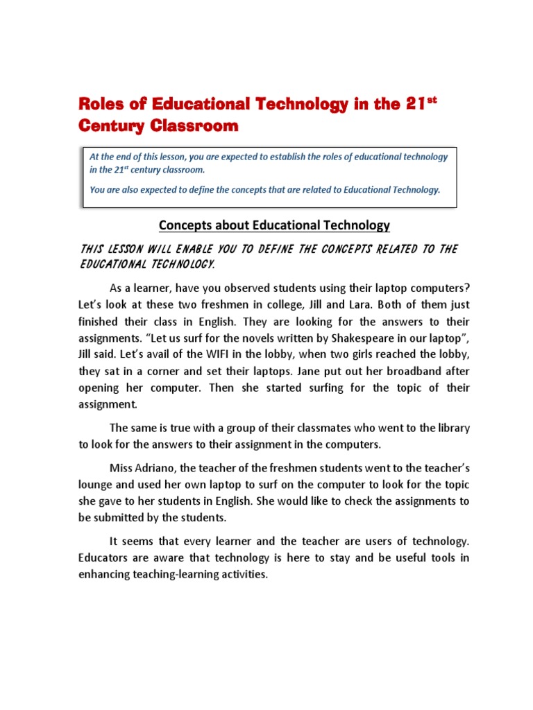 Roles of Educational Technology in The 21 Century Classroom | PDF ...