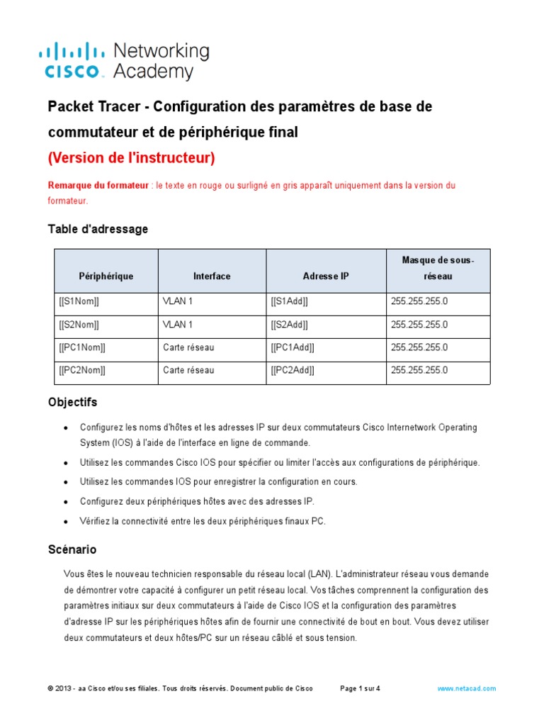 Configuration de Réseau Local Cisco | PDF | Adresse IP | Commutateur réseau