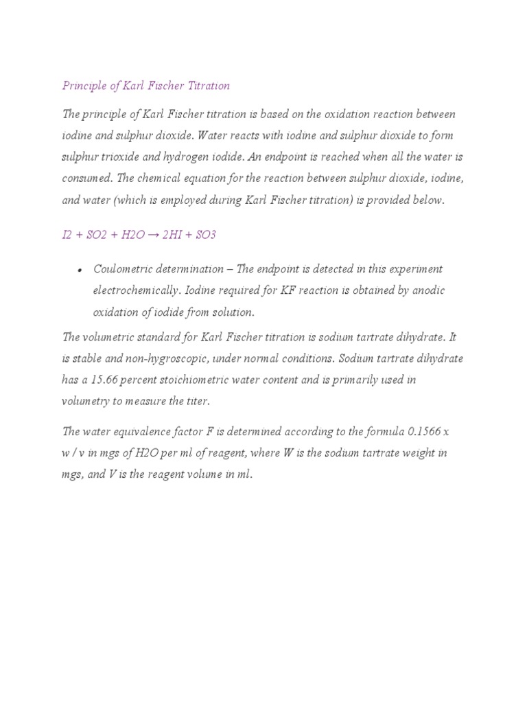 Principle of Karl Fischer Titration PDF