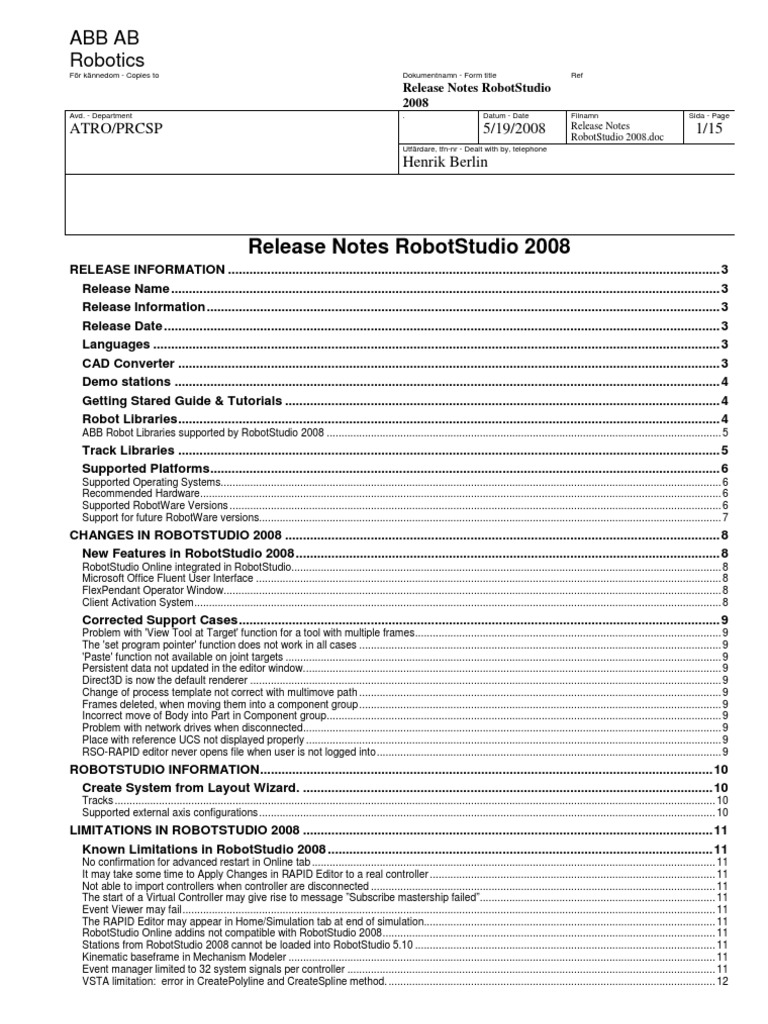 Release Notes Robot Studio 2008 | PDF | Windows Vista | Microsoft Windows