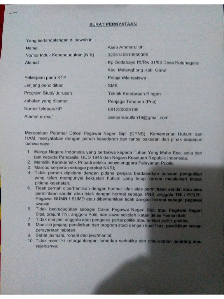 Surat Pernyataan Cpns | PDF