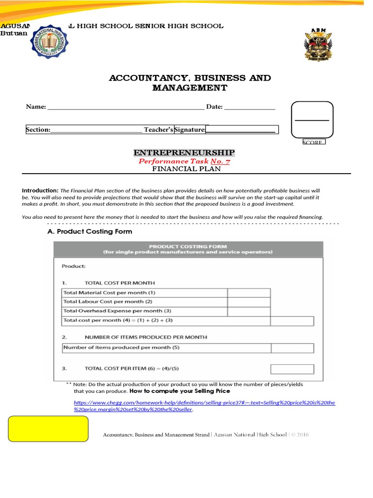 Performance Task No. 7 FINANCIAL PLAN | PDF