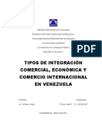 Tipos de Integración Economica y Comercial en Venezuela