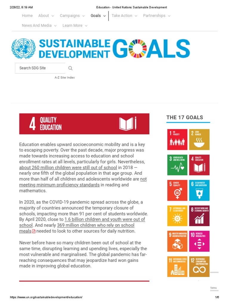 Education - United Nations Sustainable Development | PDF | Literacy ...