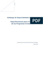 Especificaciones para el Diseño del Programa Formativo