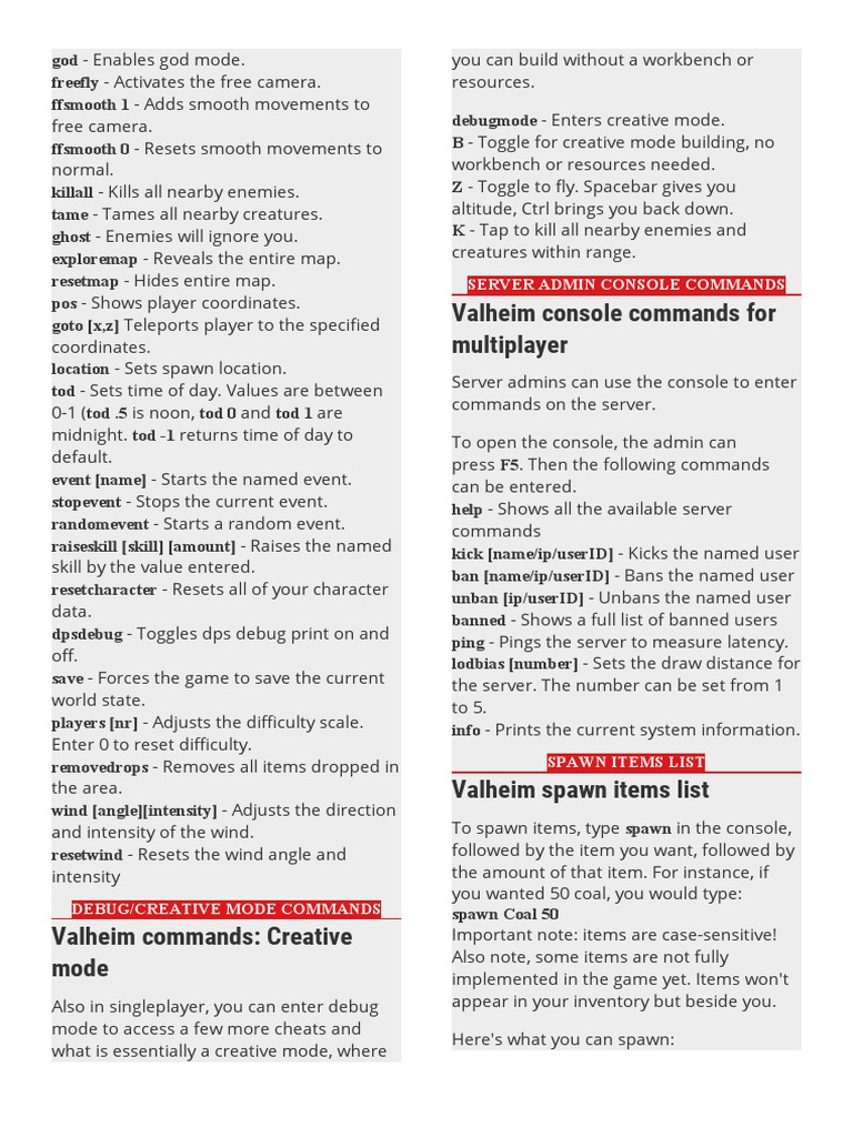 Valheim Console Commands For Multiplayer PDF