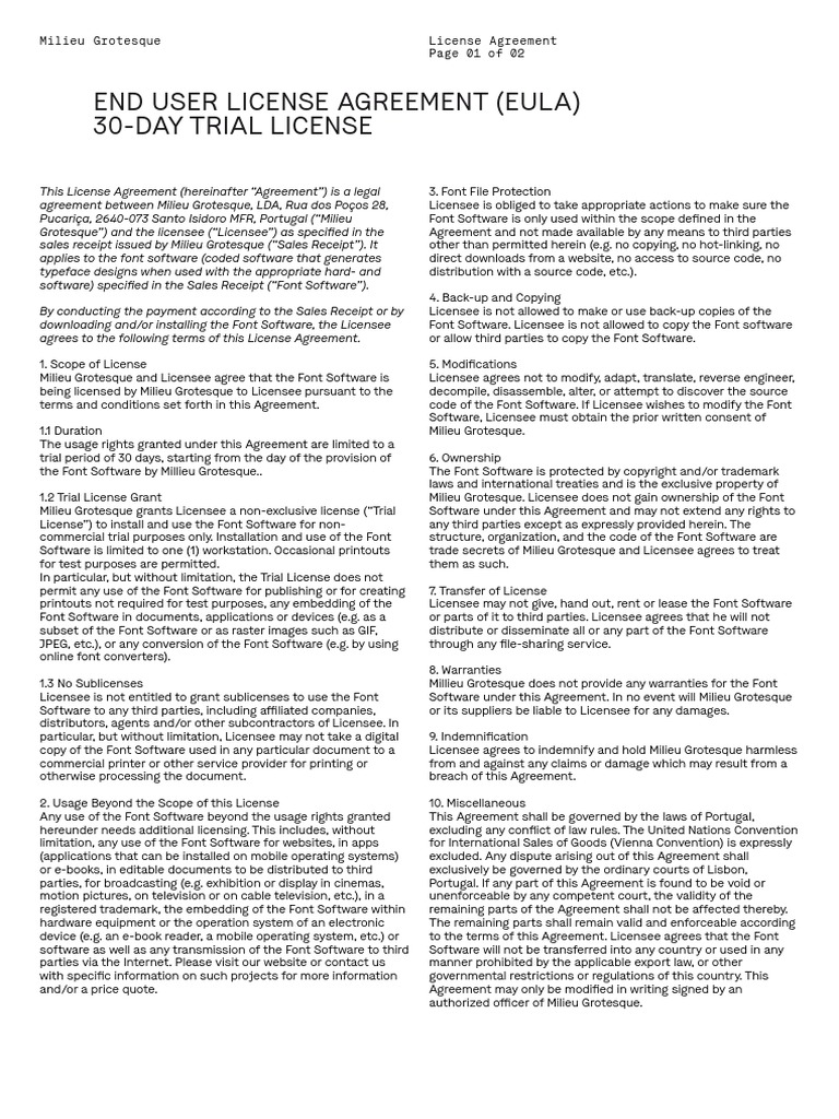 Milieu Grotesque Trial License | PDF | License | Indemnity