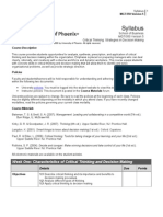 Syllabus: Week One: Characteristics of Critical Thinking and Decision Making