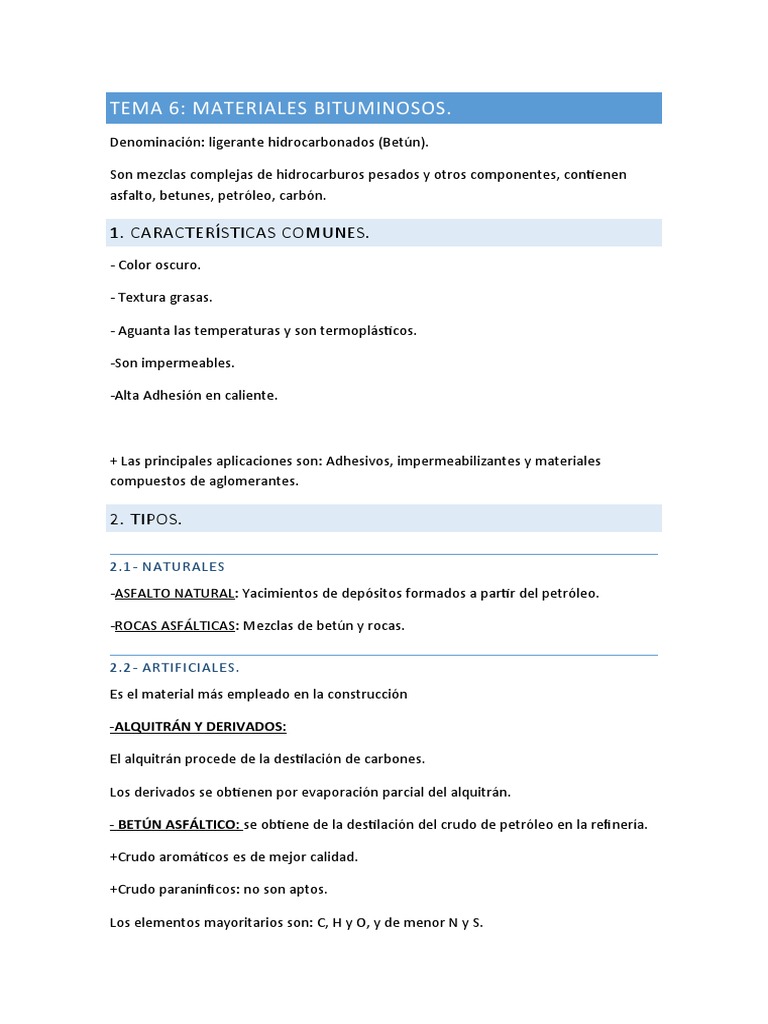 Materiales Bituminosos Características, Tipos y Aplicaciones de los