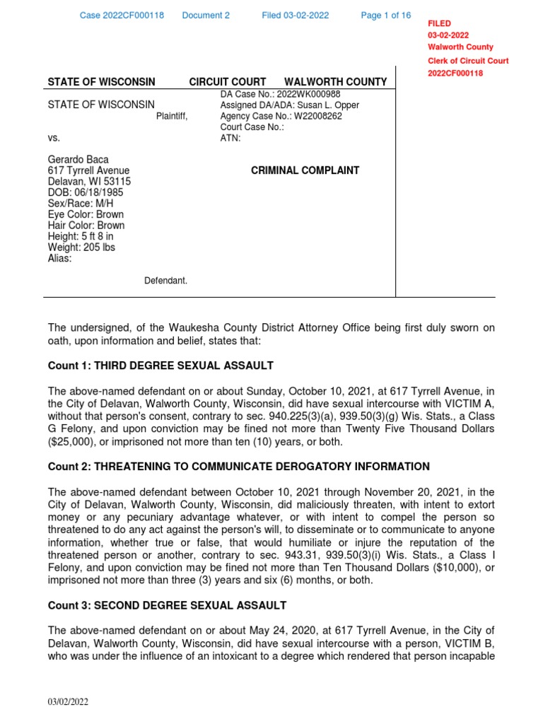 State of Wisconsin Circuit Court Walworth County PDF Sexual Assault Assault pic
