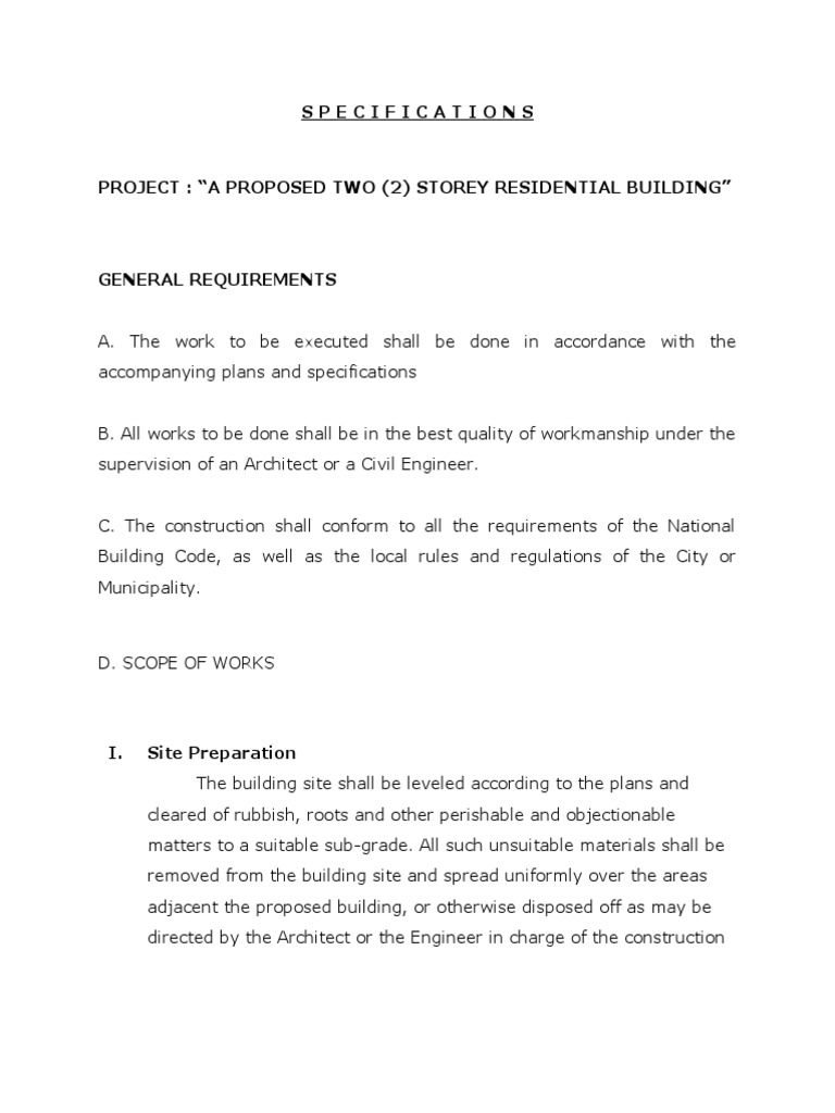 Two-Storey Residential Building Specs | PDF | Concrete | Construction ...