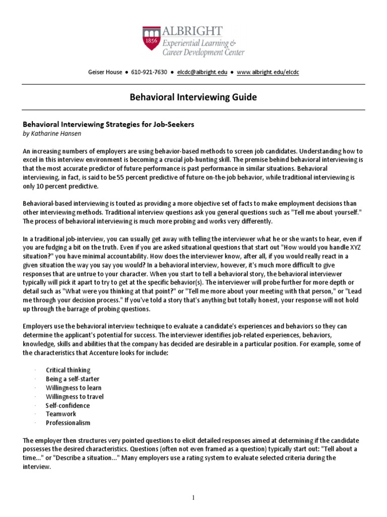 Behavioral Interviewing Guide | PDF | Job Interview | Cognition