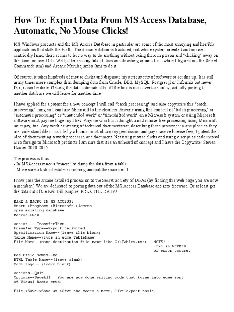 How To: Export Data From MS Access Database, Automatic, No Mouse Clicks ...