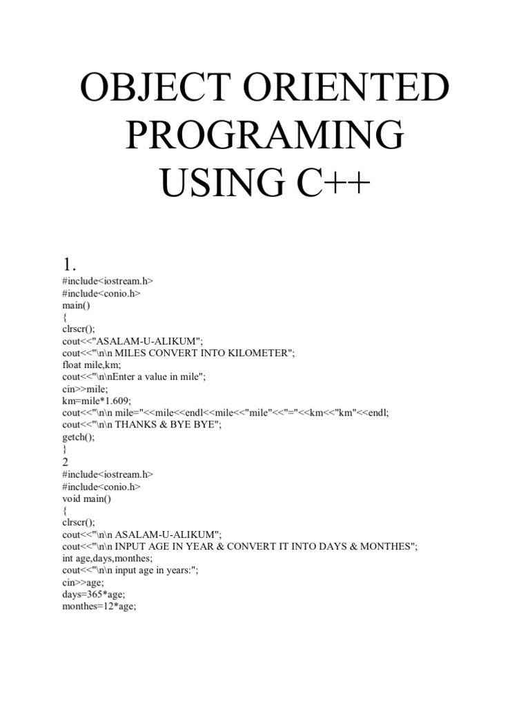 Object Oriented Using C++ Programing Collection | PDF