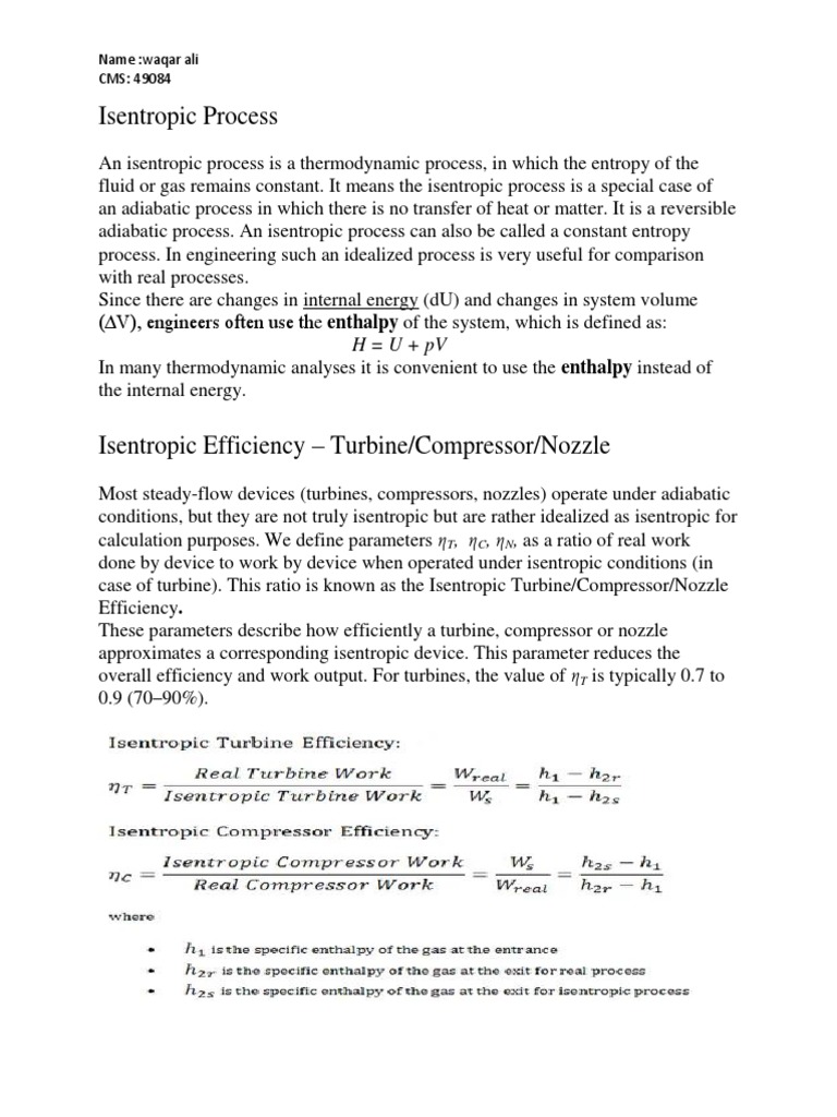 Isentropic Process H U + PV PDF Thermodynamics Mathematical Physics
