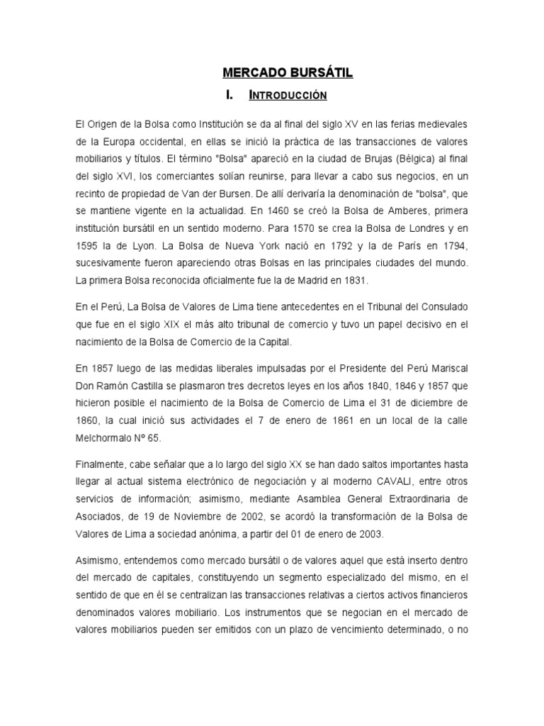 Historia y Funciones del Mercado Bursátil | PDF | Bolsa | Interés