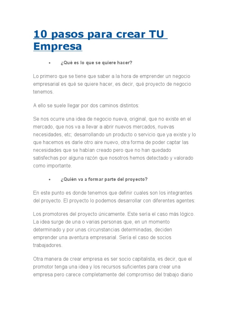 10 Pasos para Crear tu Empresa | PDF | Iniciativa empresarial | Marketing