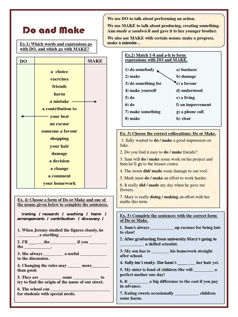 Do And Make EXERCISES PDF Linguistics