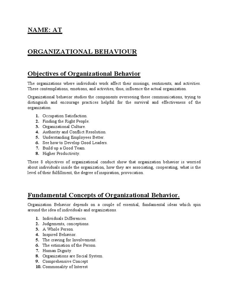 Objectives of Organizational Behavior | PDF | Organizational Behavior ...