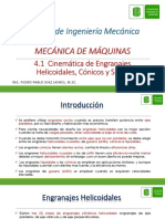 Ingeniería Mecánica: Mecánica de Máquinas - Cinemática de Engranajes Helicoidales, Cónicos y Sinfín