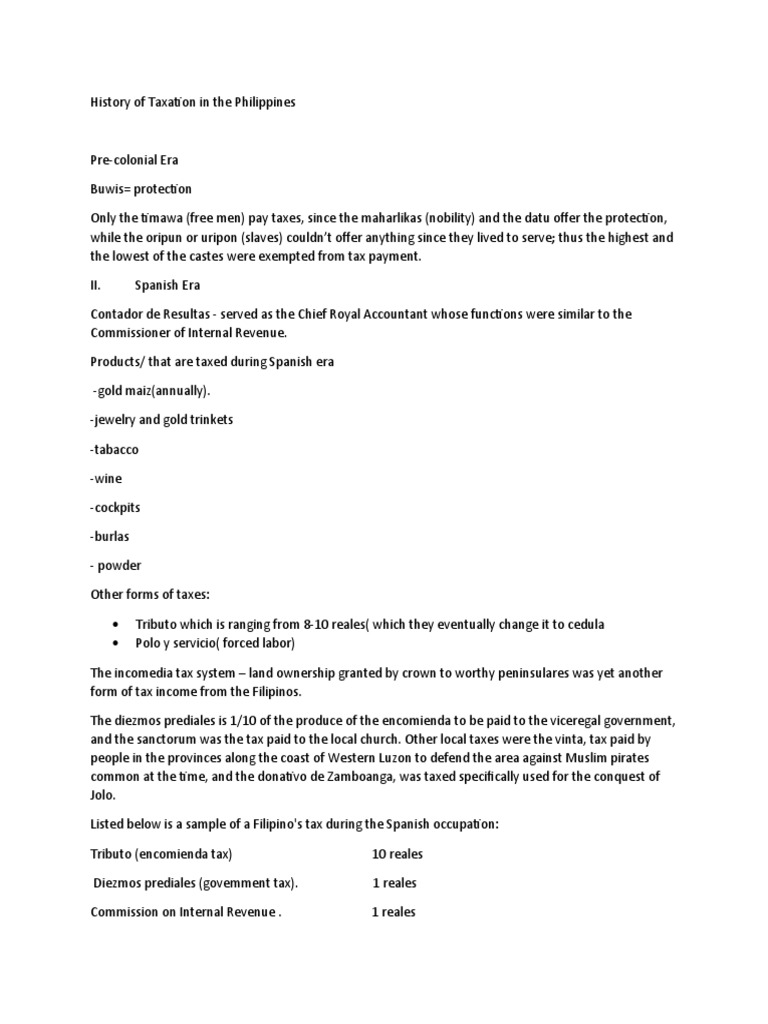 History of Taxation in The Philippines PDF Taxes Tax Evasion