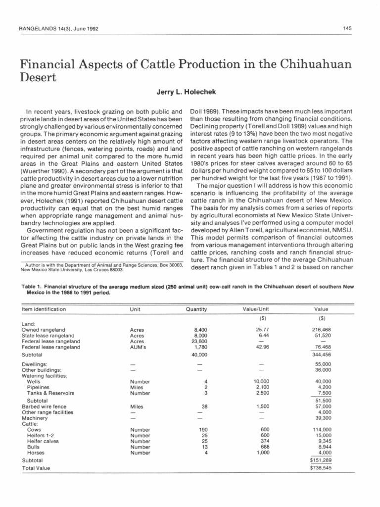 Financial Aspects of Cattle Production in The Chihuahuan PDF Cattle